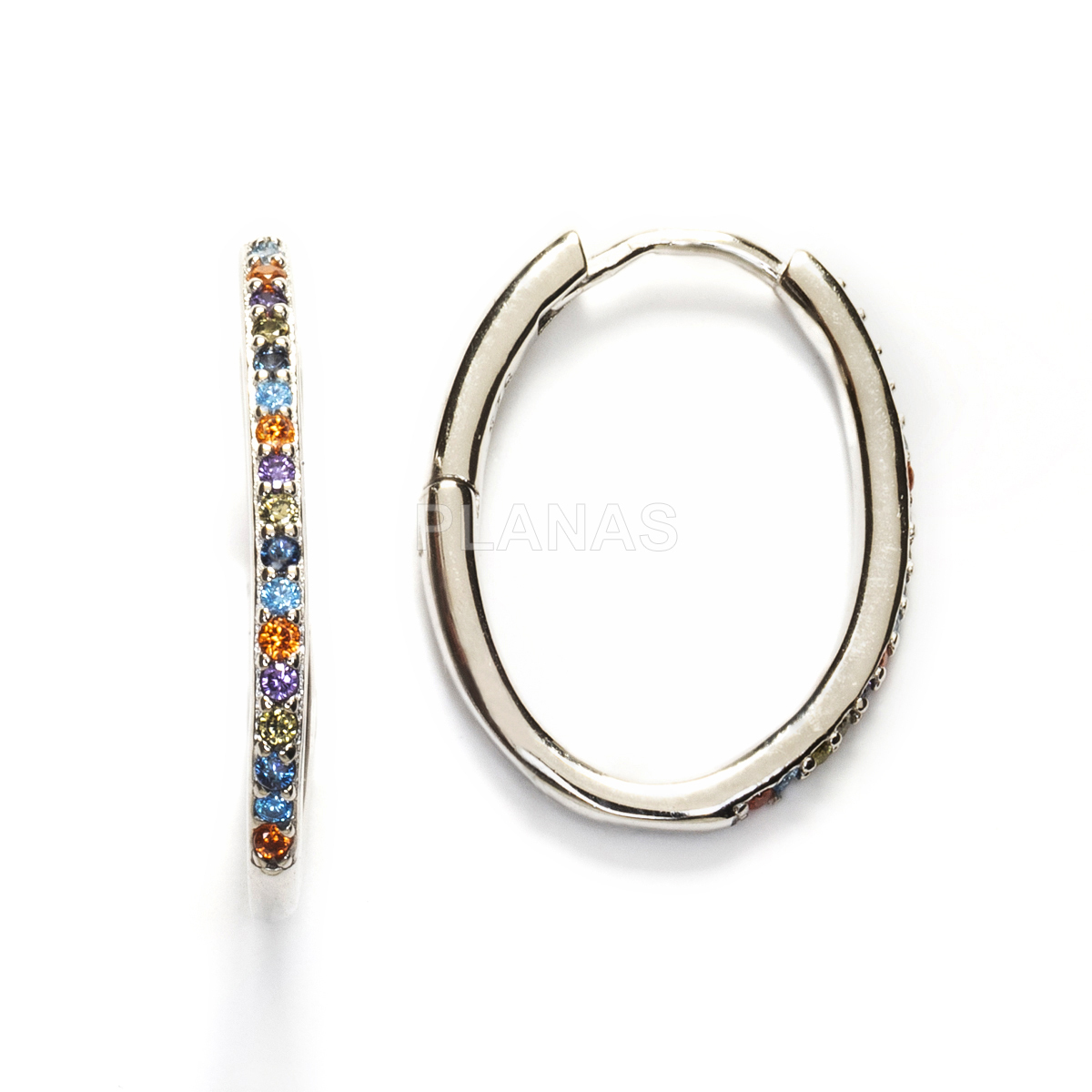 Aros en Plata de ley y Circonitas de colores.  