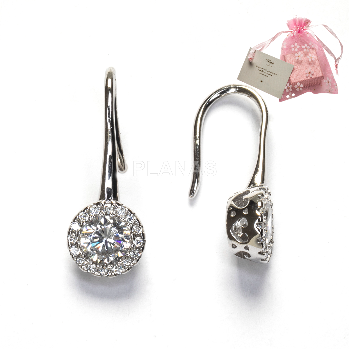 Pendientes en Plata de ley y Circonitas blancas.  