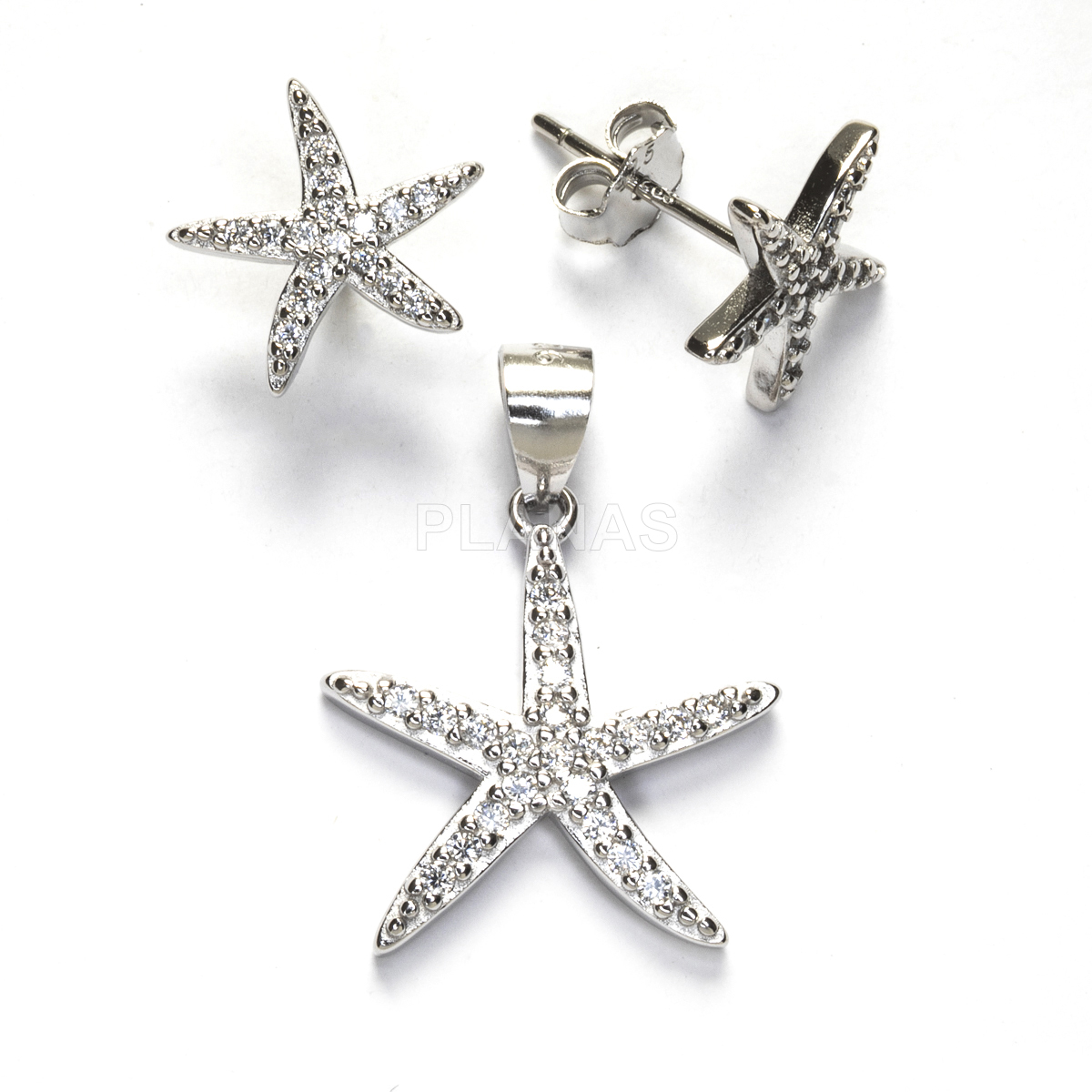 Conjunto en Plata de ley Rodiada y Circonitas. ESTRELLA DE MAR.