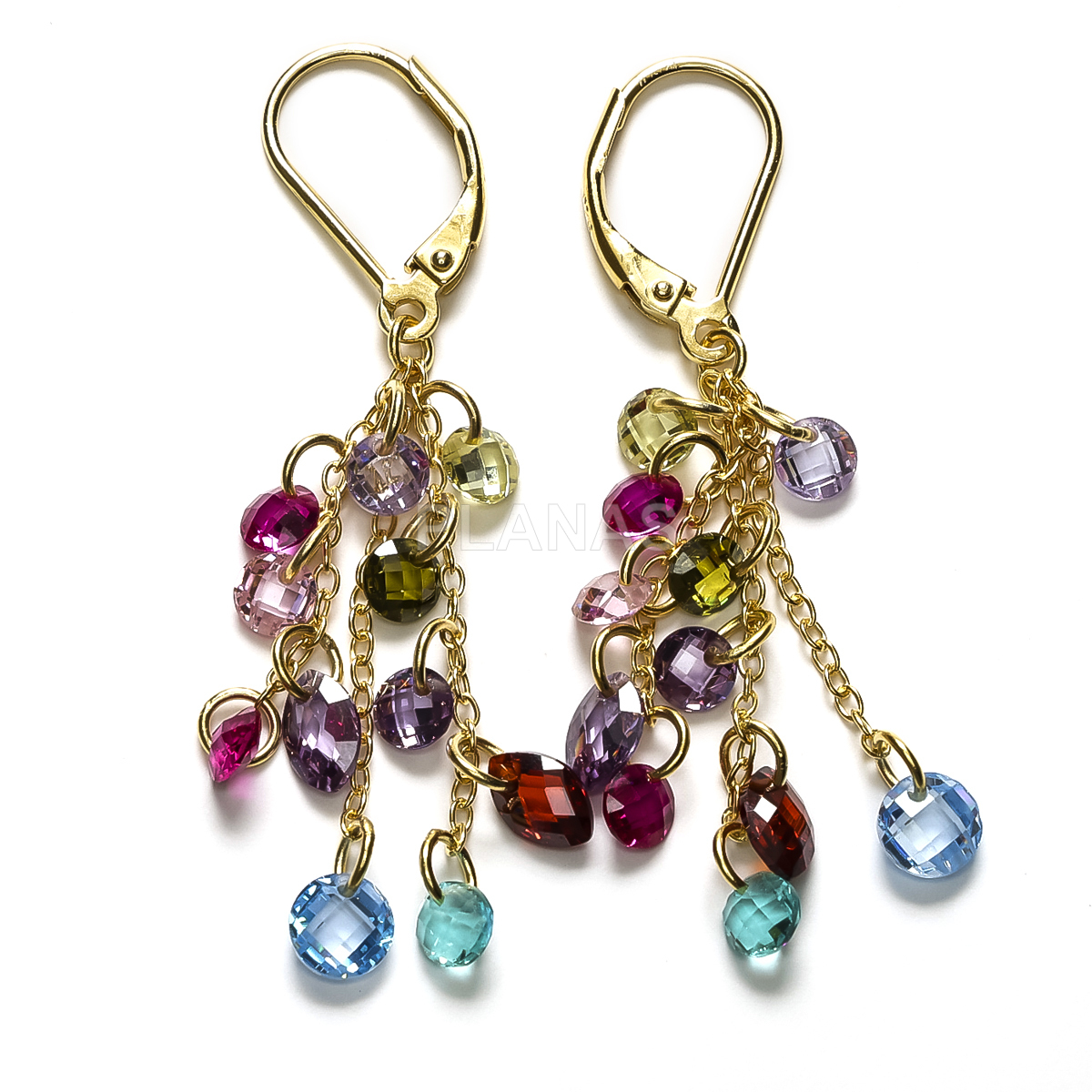 Pendientes en Plata de ley y Baño Oro con Circonitas de colores.