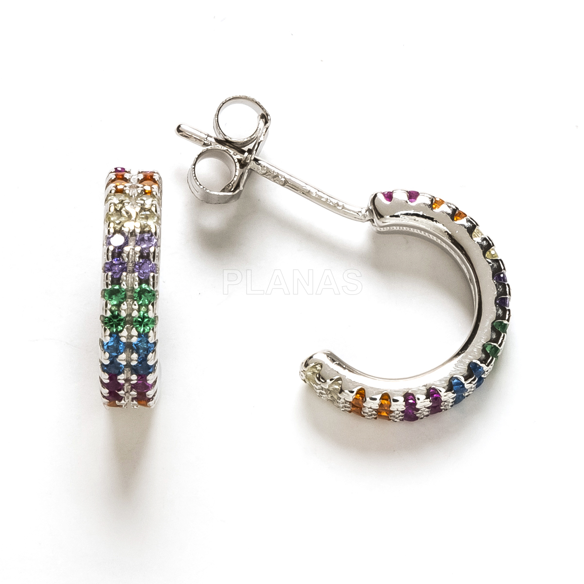 Aros en Plata de ley Rodiada y Circonitas de colores.  