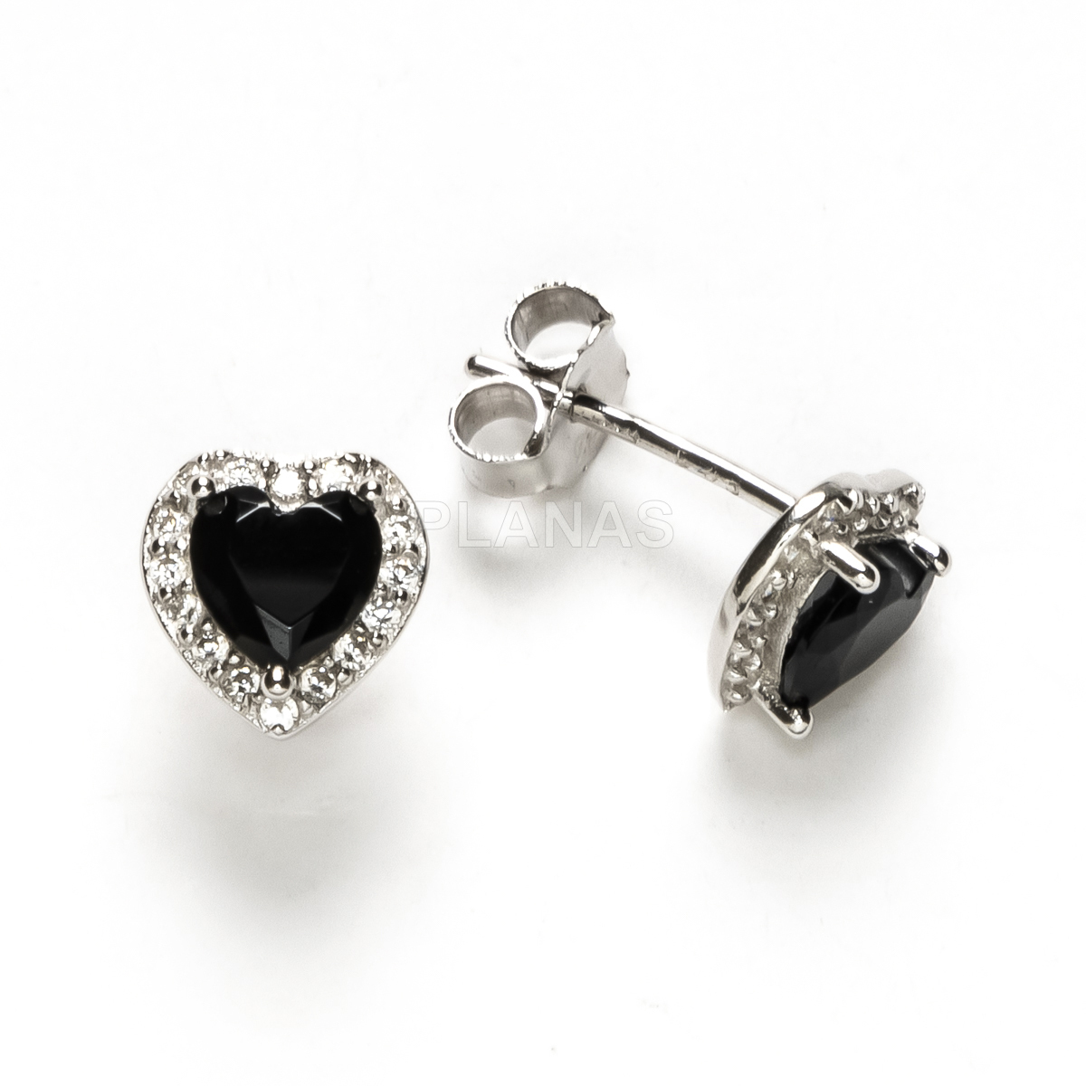 Pendientes en Plata de ley Rodiada y Circonitas. CORAZÓN.