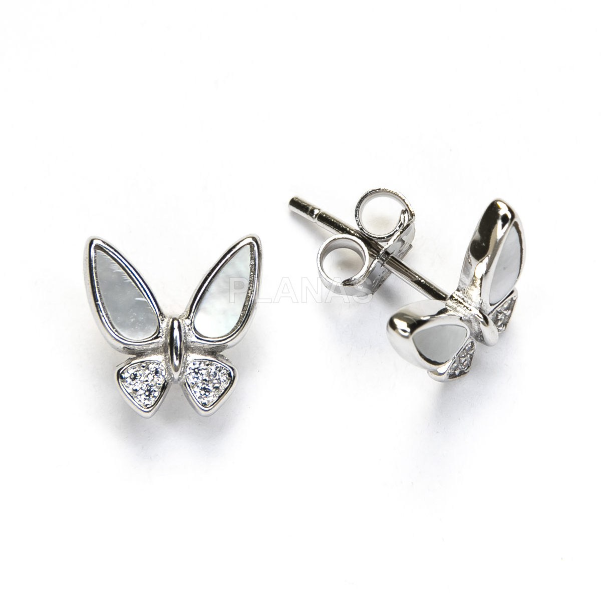 Pendientes en Plata de ley con circonitas y Nacar. MARIPOSA.