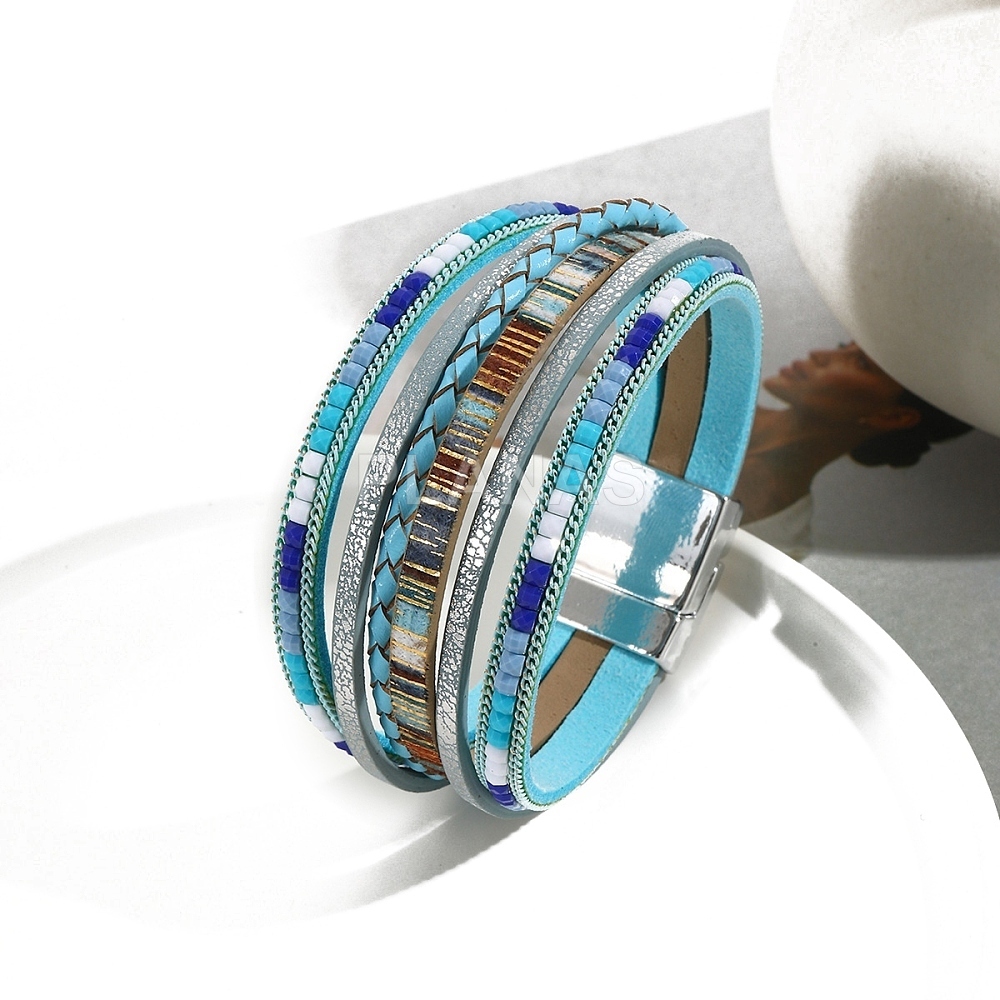 Pulsera  en cuero PU y cierre en  Acero Inoxidable magnetico.Color Light Sky Blue.