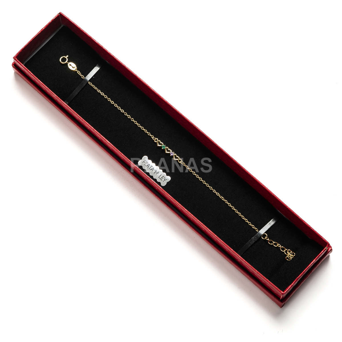 Pulsera en Plata de Ley y Baño Oro con Circonitas de colores. CORAZÓN.  