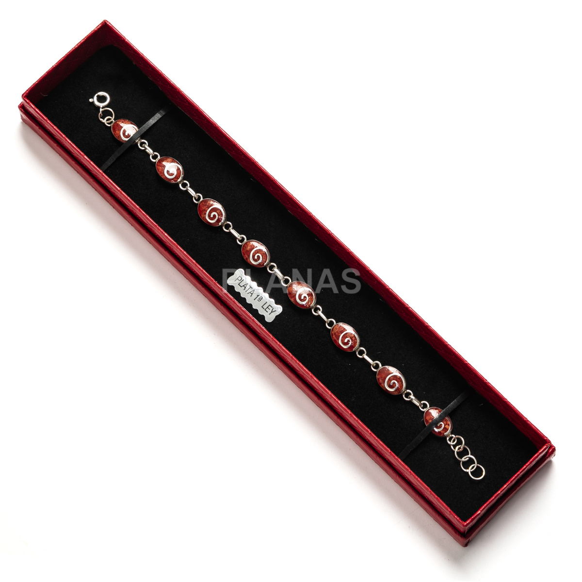 Pulsera en Plata de Ley y Coral.  ESPIRAL.