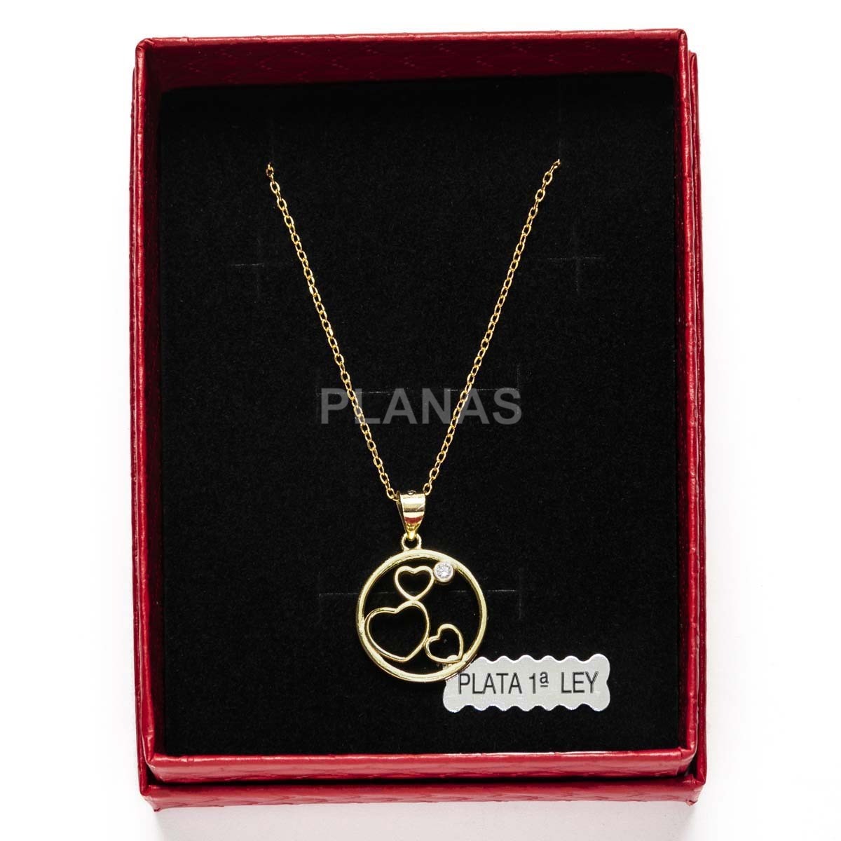 Collar en Plata de Ley y Baño Oro con Circonita. CORAZÓNES.  