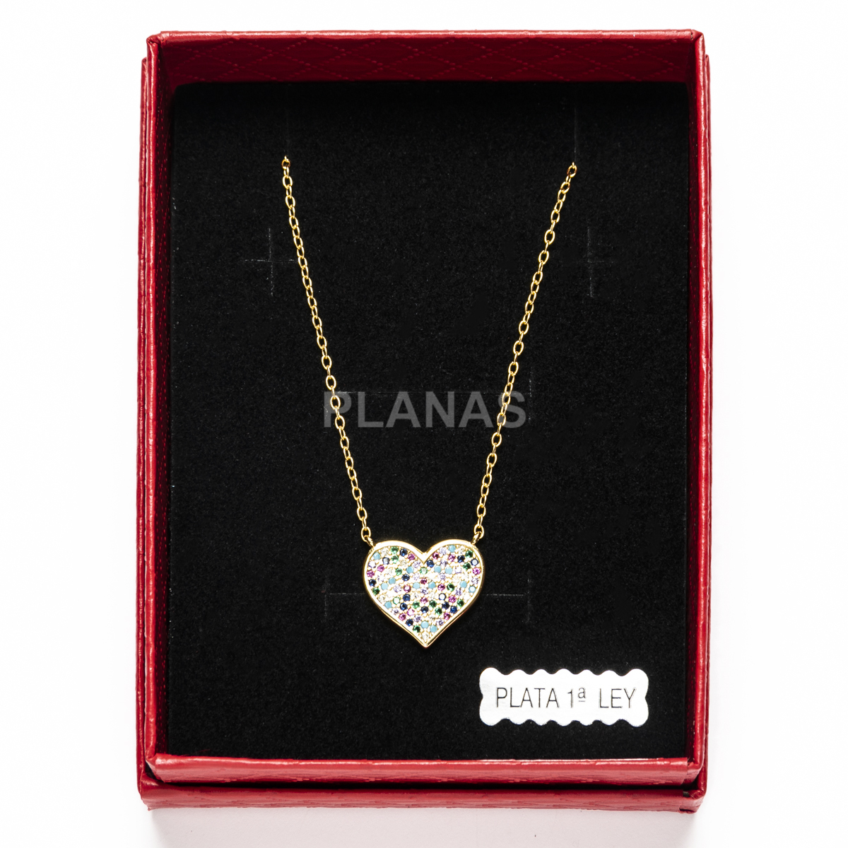 Collar en Plata de Ley y Baño Oro con Circonitas. CORAZÓN.  