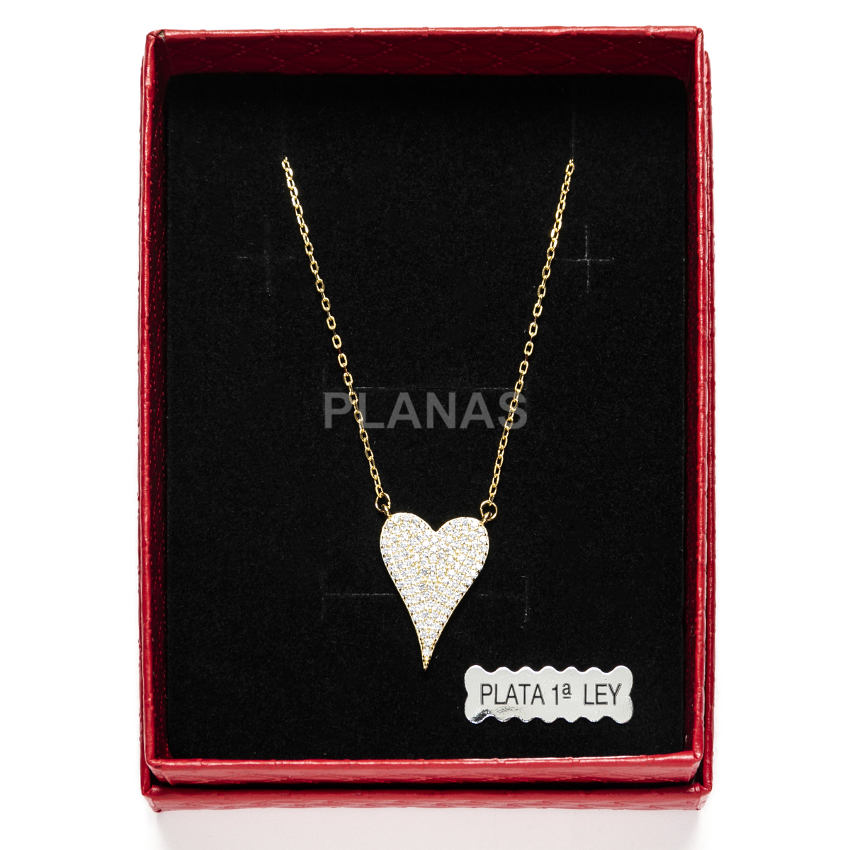 Collar en Plata de Ley y Baño Oro con Circonitas. CORAZÓN.  