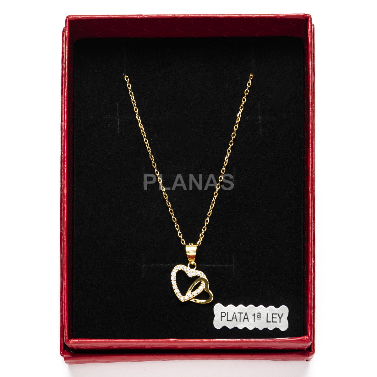 Collar en Plata de Ley y Baño Oro con Circonitas. CORAZÓNES.  