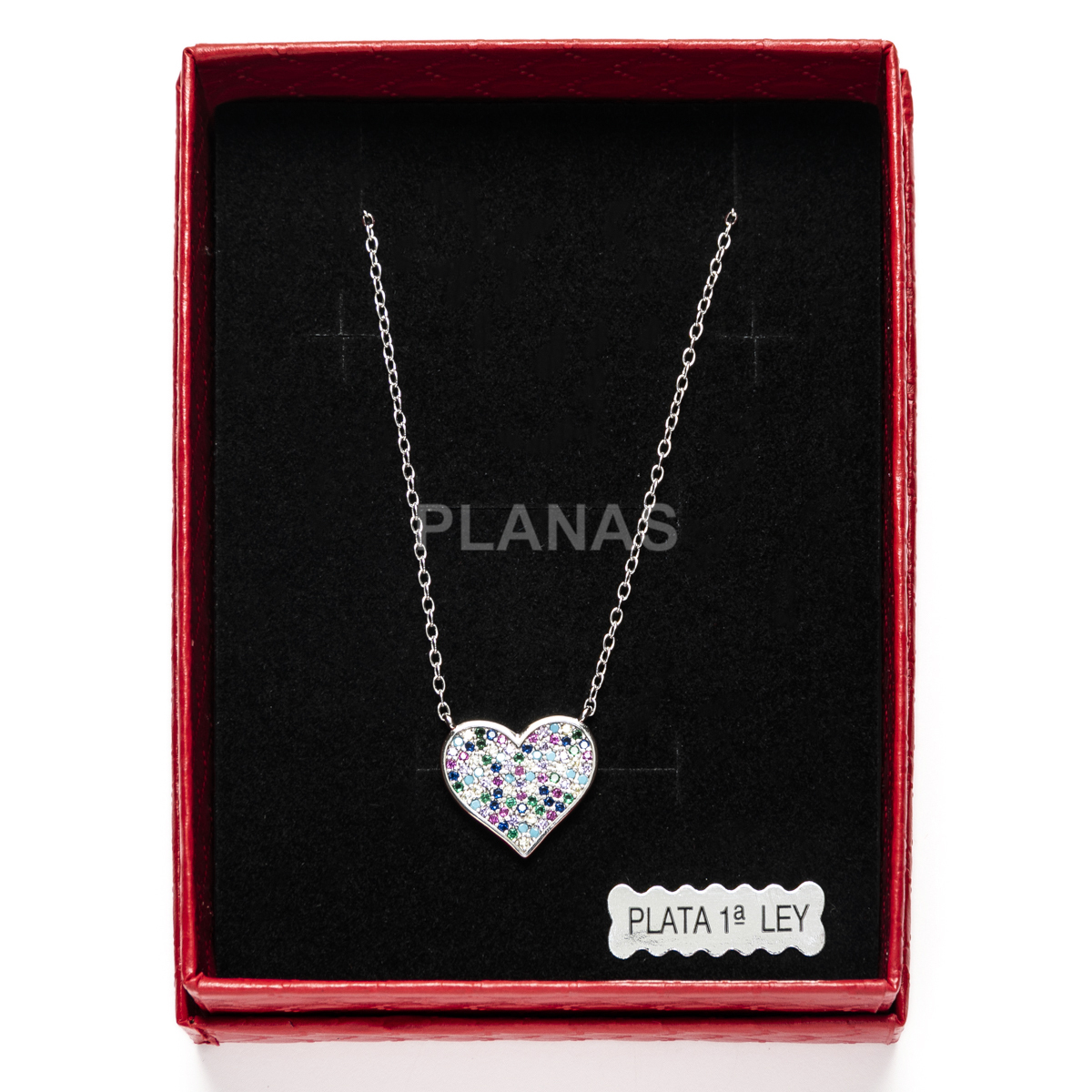 Collar en Plata de Ley Rodiado con Circonitas. CORAZÓN.  