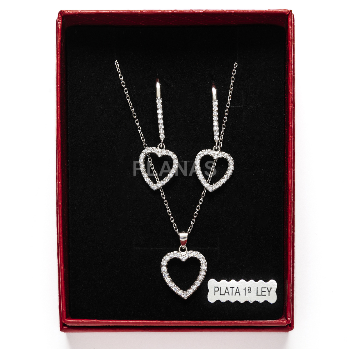 Conjunto de Pendientes y Colgante en plata de ley Rodiada y Circonitas. CORAZÓN.
