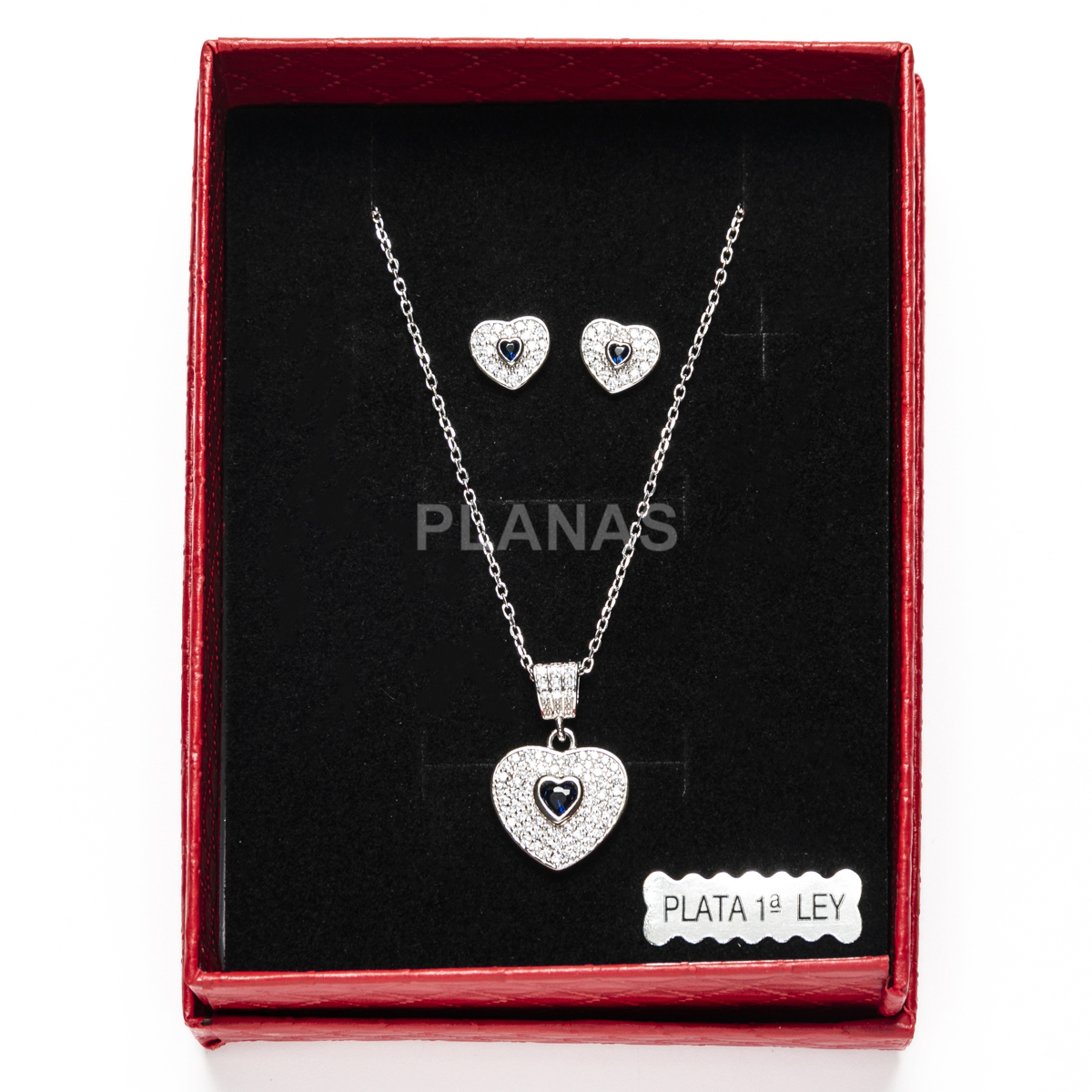 Conjunto de Pendientes y Colgante en plata de ley Rodiada y Circonitas. CORAZÓN SAPHIRE.