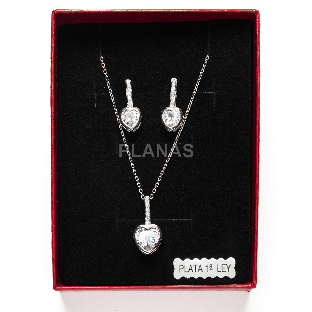 Conjunto de Pendientes y Colgante en plata de ley Rodiada y Circonitas. CORAZÓN.