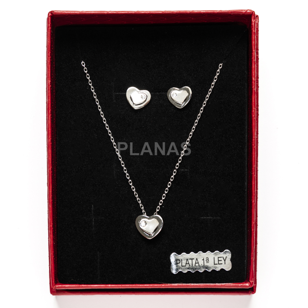 Conjunto de Pendientes y Colgante en plata de ley Rodiada y Circonitas. CORAZÓN.