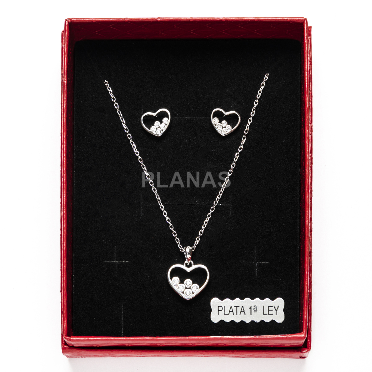 Conjunto de Pendientes y Colgante en plata de ley Rodiada y Circonitas. CORAZÓN.