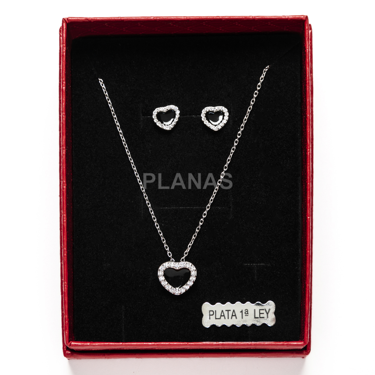 Conjunto de Pendientes y Colgante en plata de ley Rodiada y Circonitas. CORAZÓN.