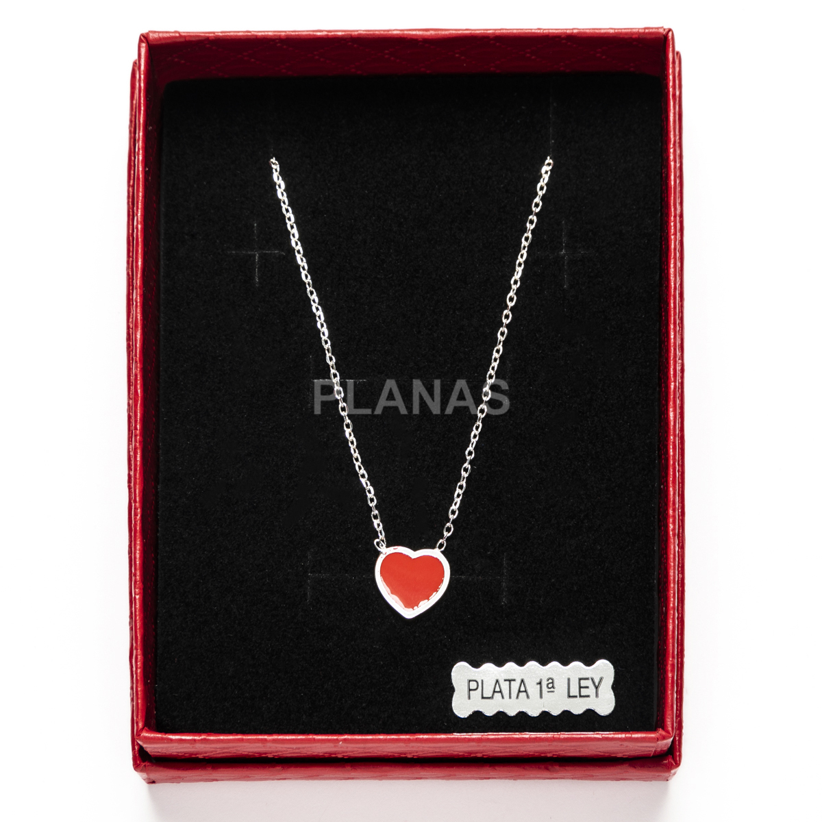 Collar en Plata de Ley Rodiada y esmalte rojo. CORAZÓN.  