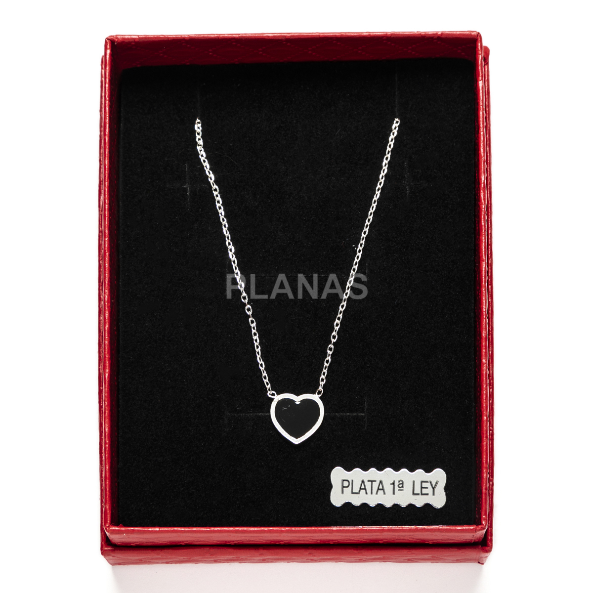 Collar en Plata de Ley Rodiada y esmalte Negro. CORAZÓN.  