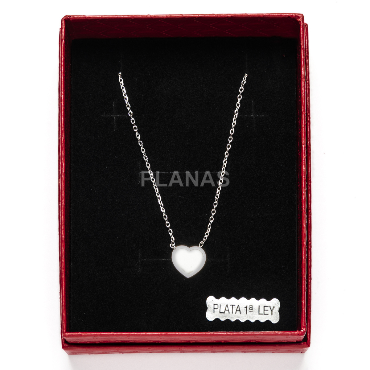 Collar en Plata de Ley Rodiada y esmalte Blanco. CORAZÓN.  