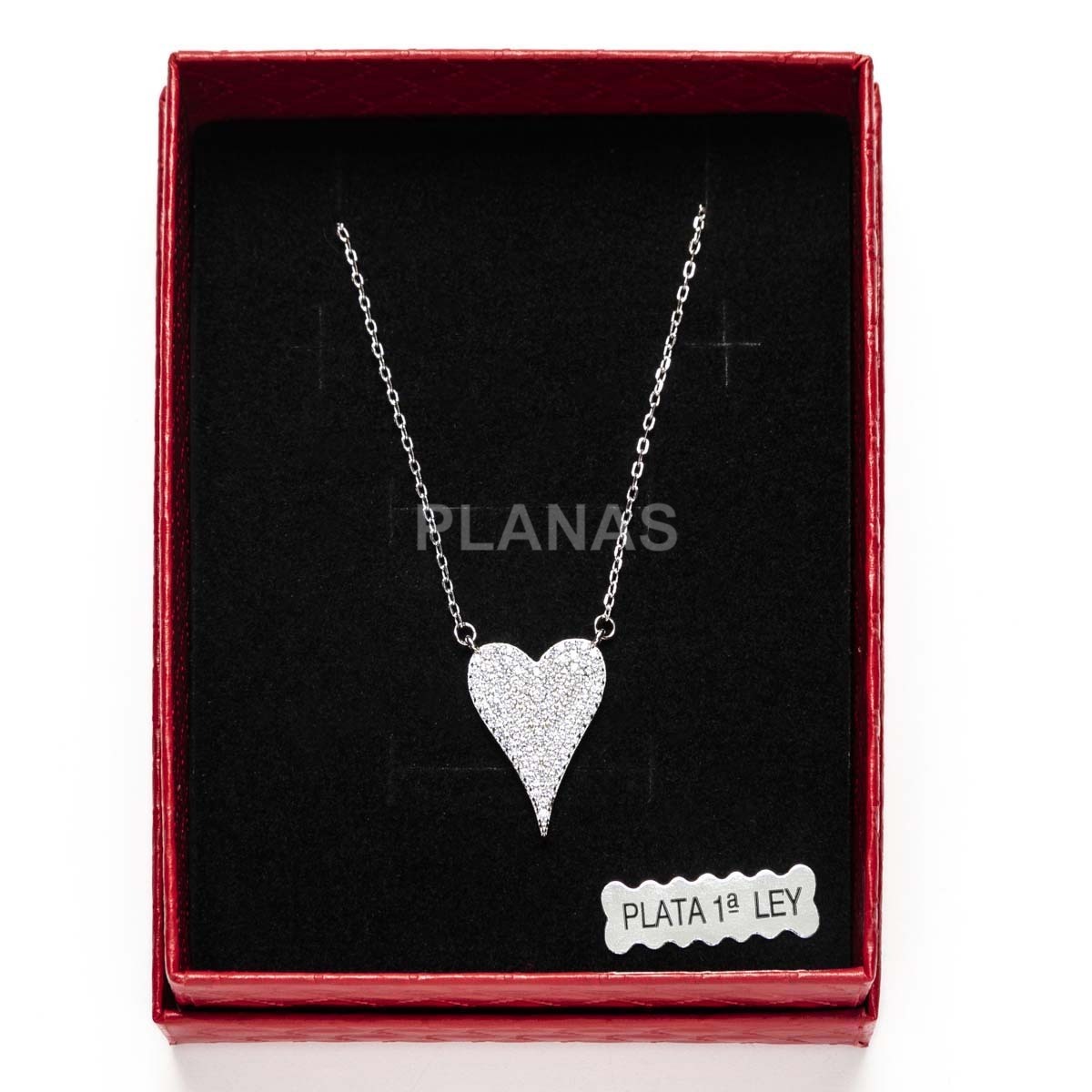 Collar en Plata de Ley Rodiada con Circonitas. CORAZÓN.  