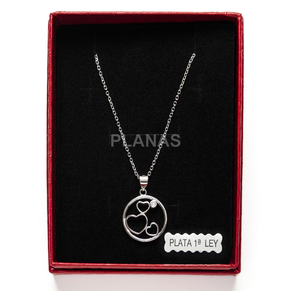 Collar en Plata de Ley Rodiada y Circonita. CORAZÓNES.  