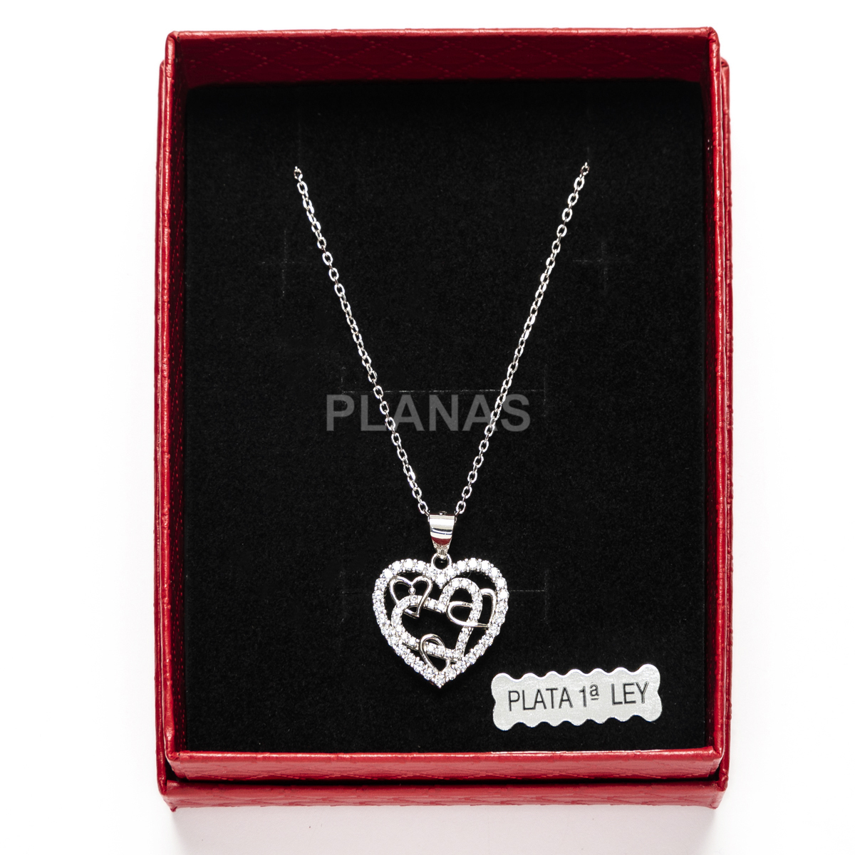 Collar en Plata de Ley Rodiada y Circonitas. CORAZÓNES.  