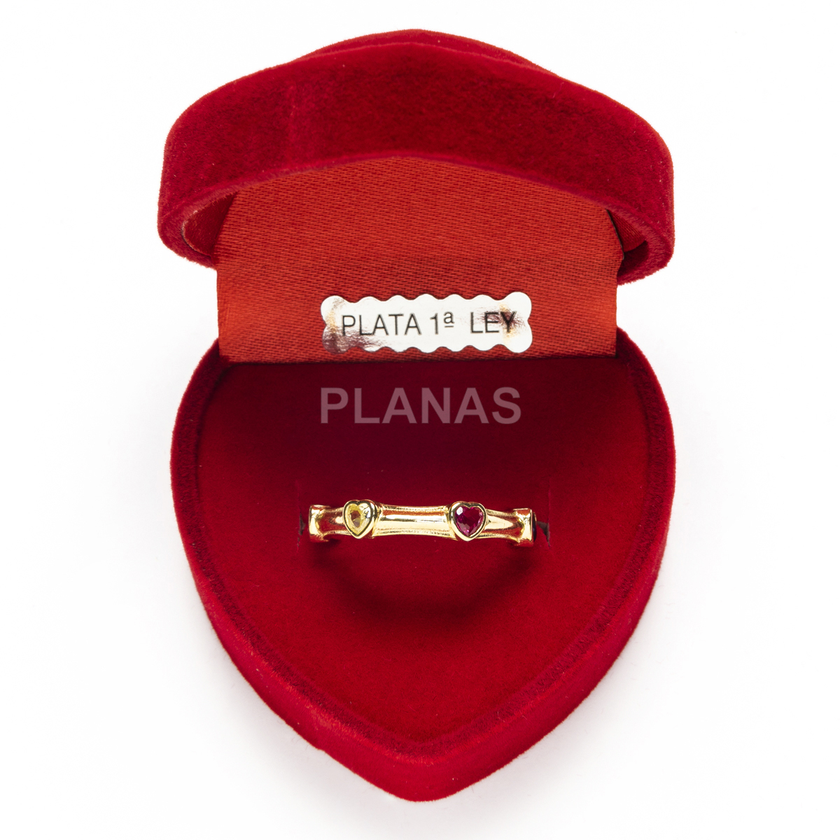 Anillo en Plata de Ley y Baño Oro con Circonitas. CORAZÓN.