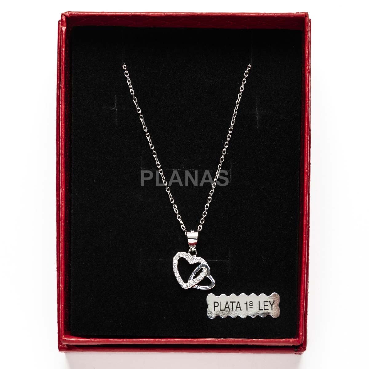 Collar en Plata de Ley Rodiado con Circonitas. CORAZÓNES.  