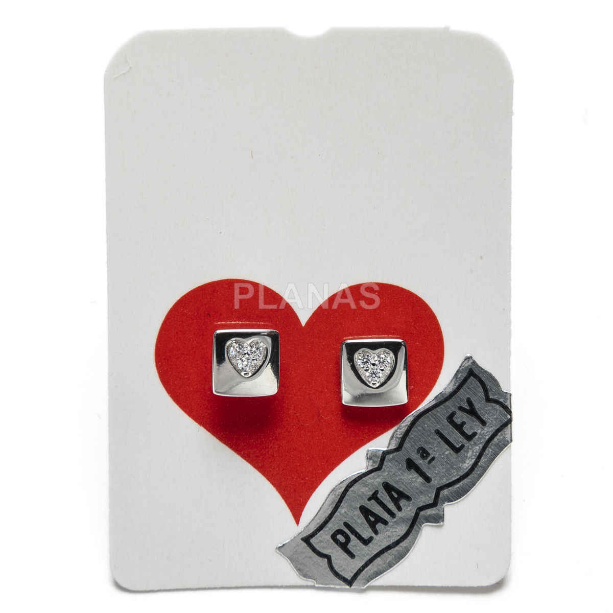 Pendientes en plata de ley Rodiada y Circonitas. CORAZÓN.