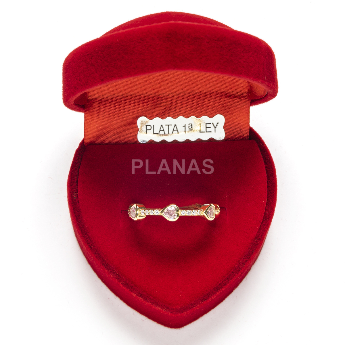 Anillo en Plata de Ley y Baño Oro con Circonitas. CORAZÓN.