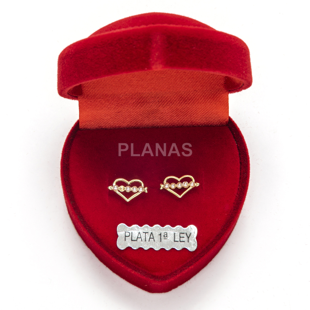 Pendientes en plata de ley y Baño Oro con Circonita y Perla Shell. CORAZÓN.