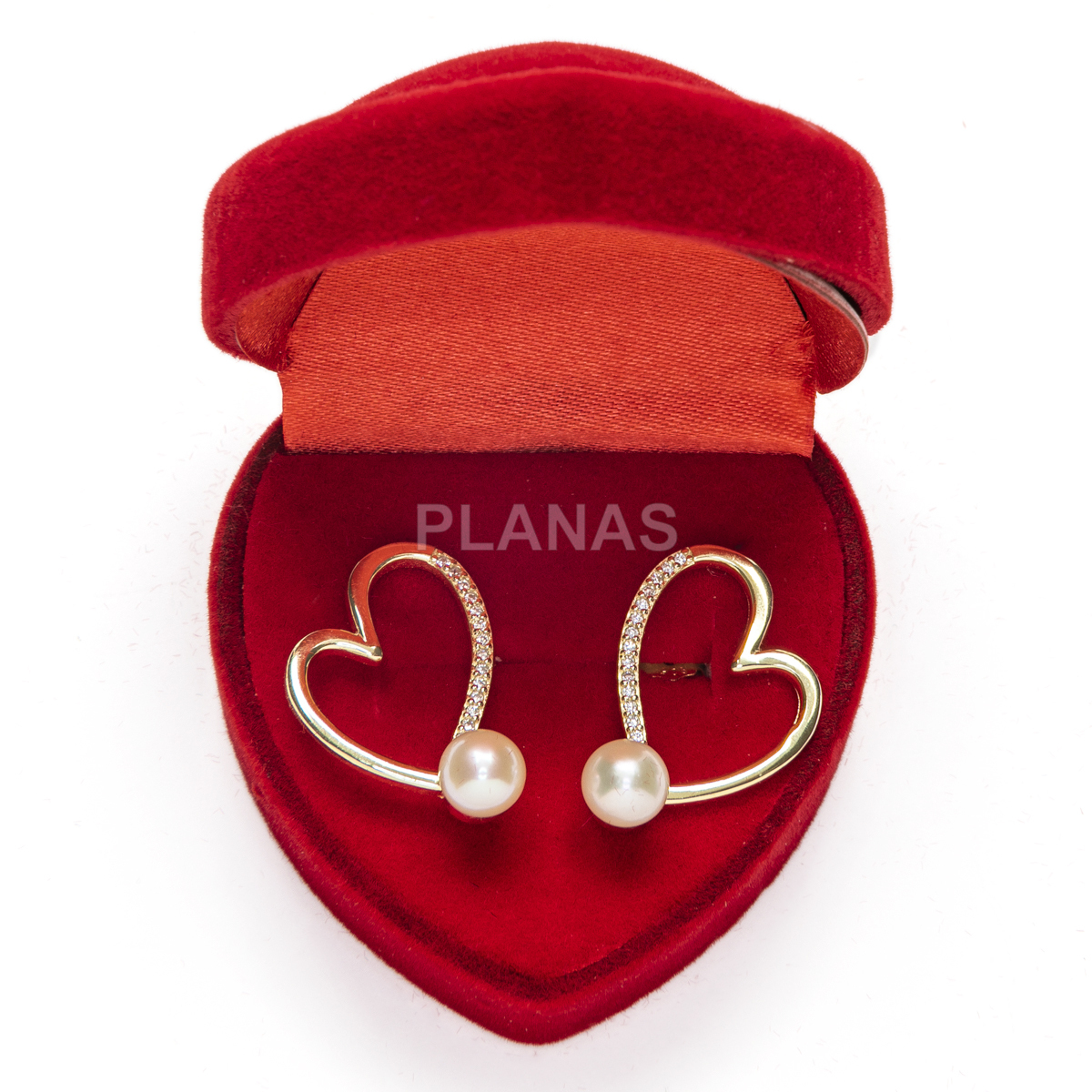 Pendientes en plata de ley y Baño Oro con Circonitas y Perla Shell. CORAZÓN.