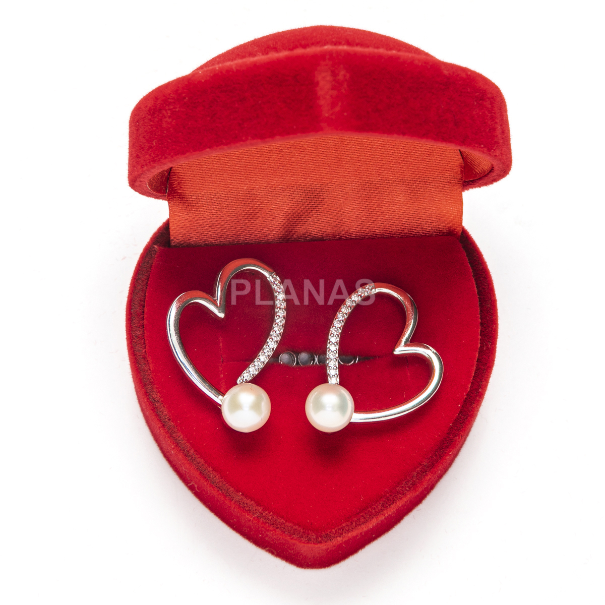 Pendientes en plata de ley Rodiada con Circonitas y perla Shell . CORAZÓN.