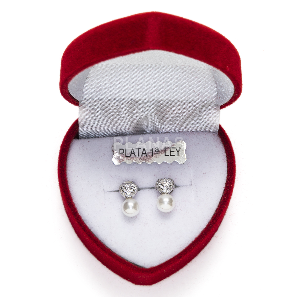 Pendientes en plata de ley Rodiada con Circonitas y perla Shell . CORAZÓN.