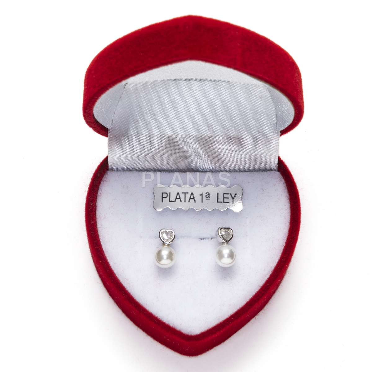 Pendientes en plata de ley Rodiada con Circonitas y perla Shell . CORAZÓN.