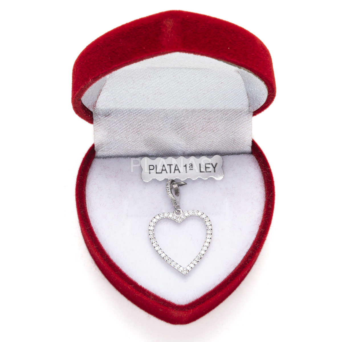 Colgante en Plata de Ley Rodiado con Circonitas. CORAZÓN.  