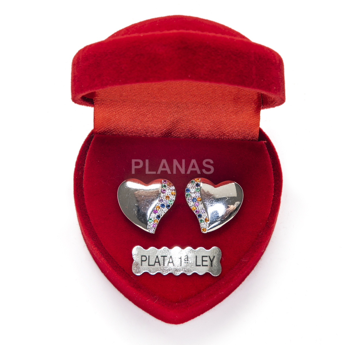 Pendientes en plata de ley Rodiada con Circonitas. CORAZÓN.