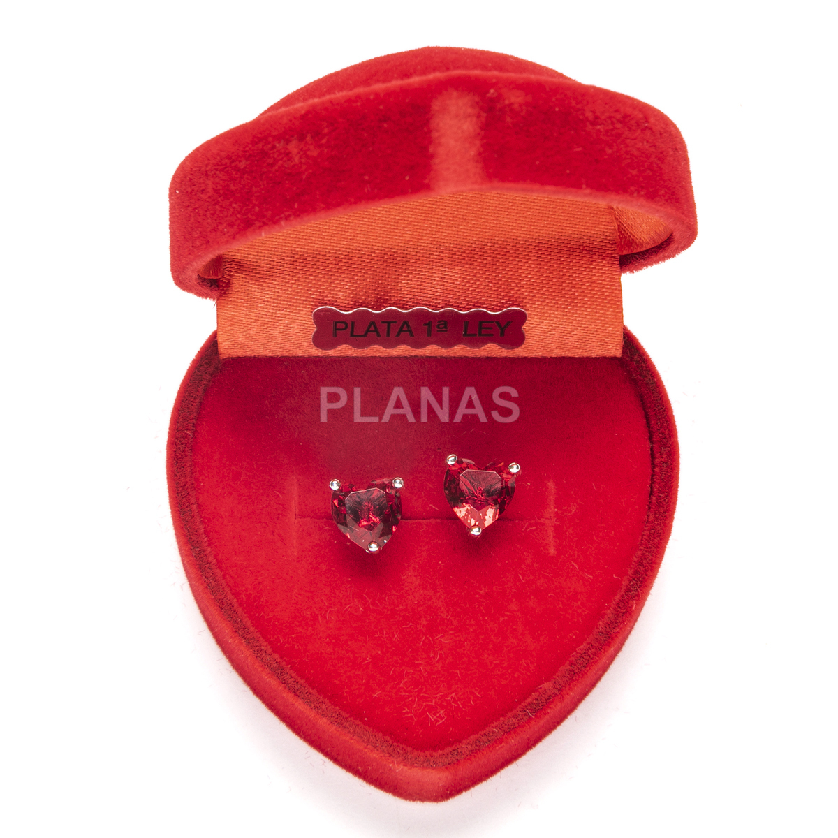 Pendientes en plata de ley Rodiada con Circonita ROJA. CORAZÓN.