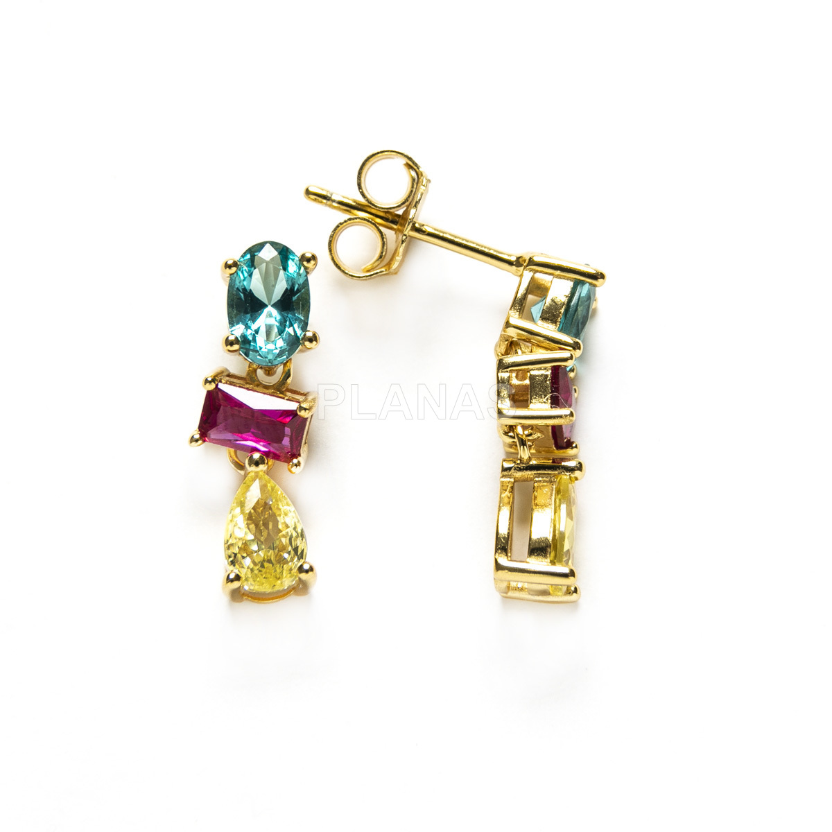 Pendientes en Plata de ley y Circonitas de colores.  
