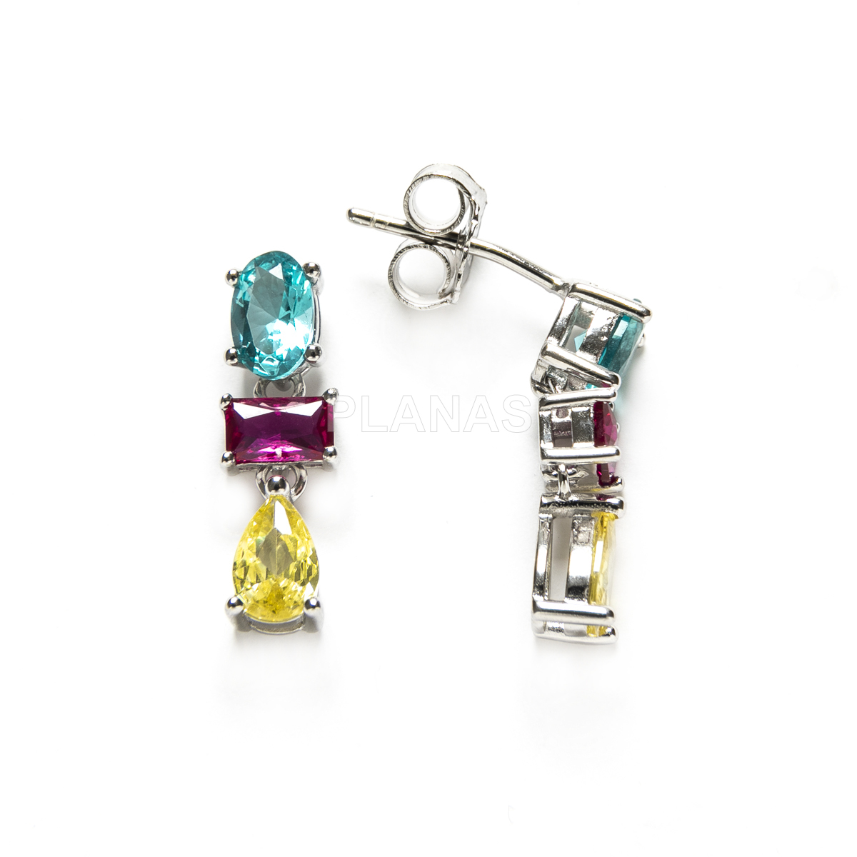 Pendientes en Plata de ley y Circonitas de colores.  