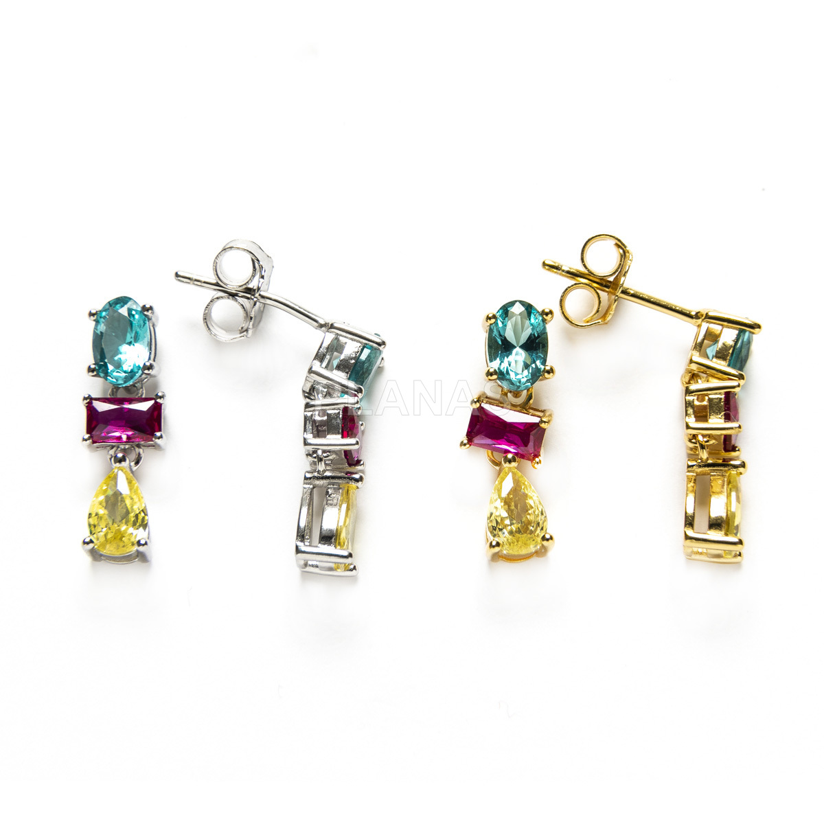 Pendientes en Plata de ley y Circonitas de colores.  