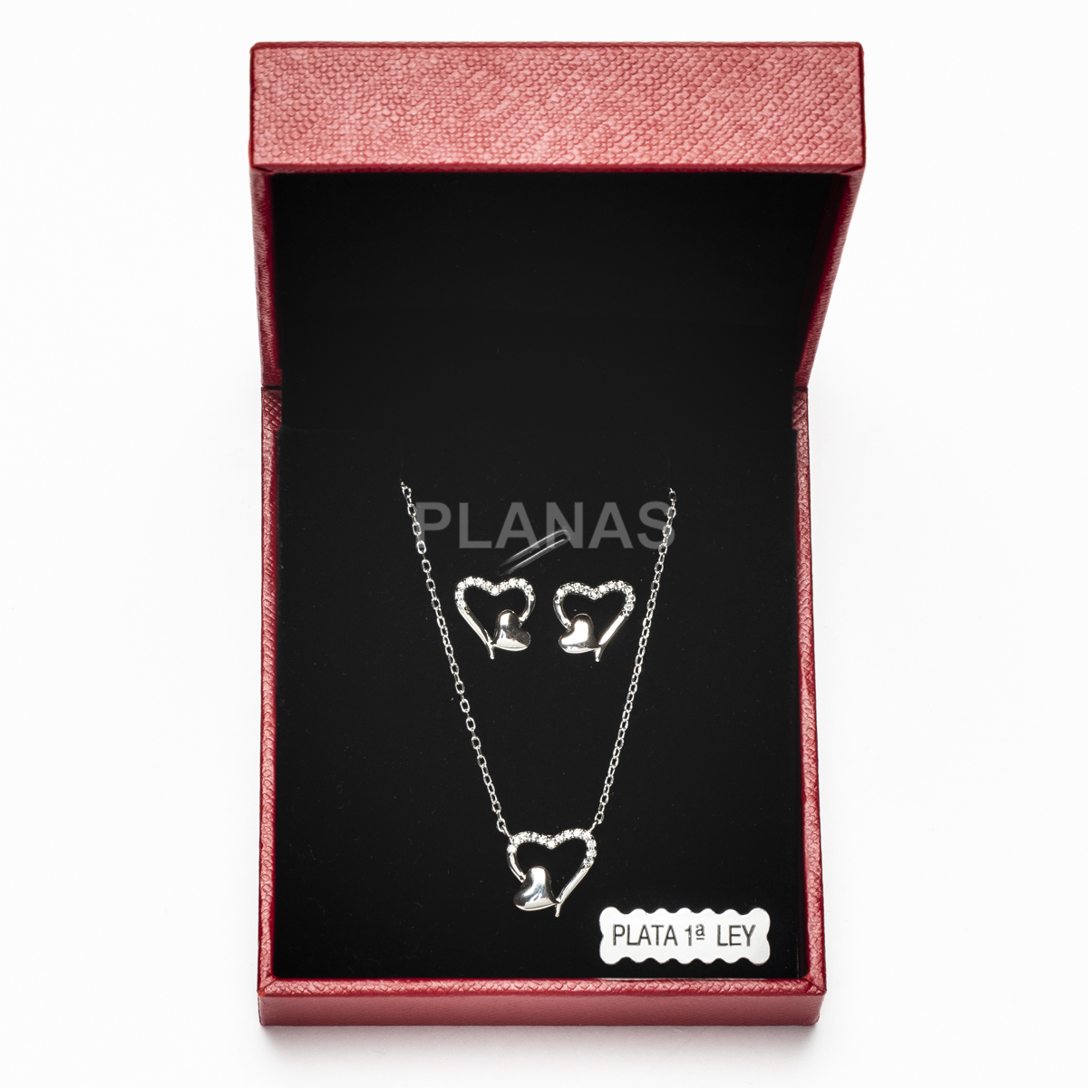 Conjunto de Pendientes y Colgante en plata de ley Rodiada y Circonitas. CORAZÓN.