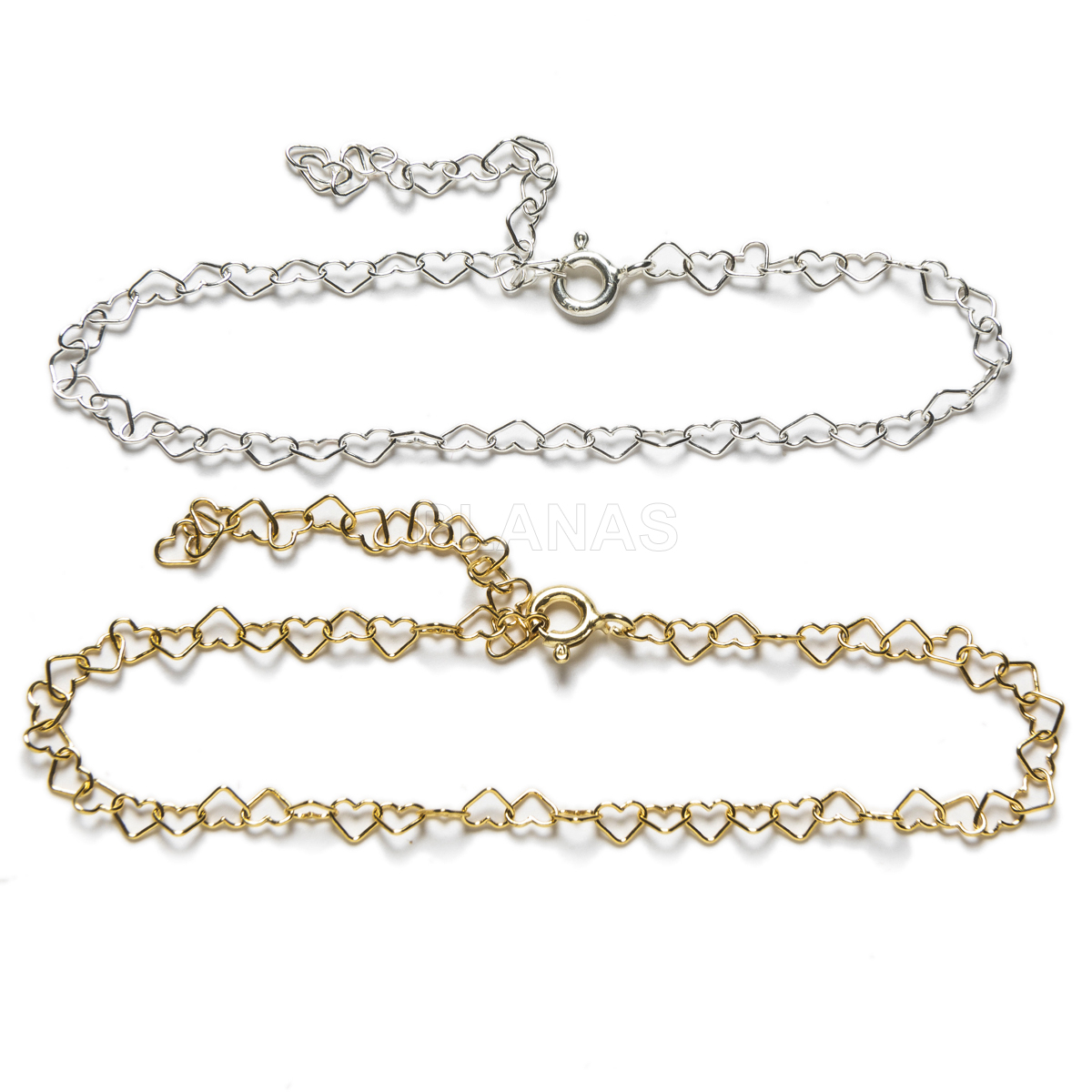 Pulsera en plata de ley. CORAZONES.