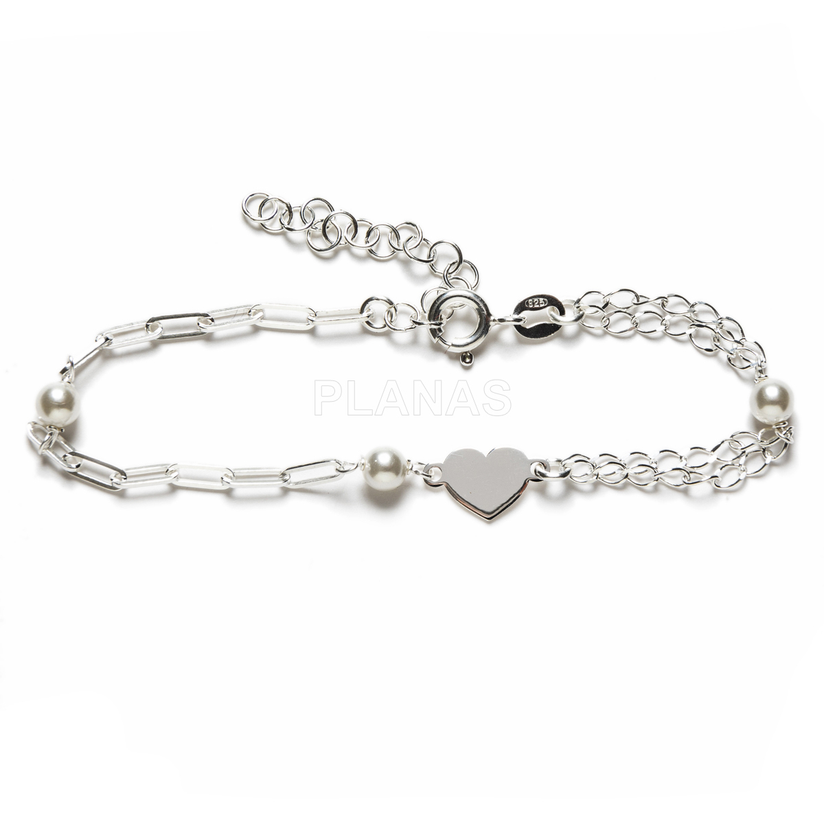 Bracelet in sterling silver and shell pearls.heart.