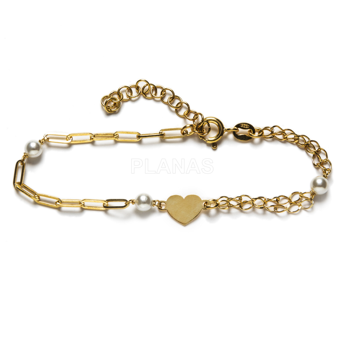 Bracelet in sterling silver and shell pearls.heart.
