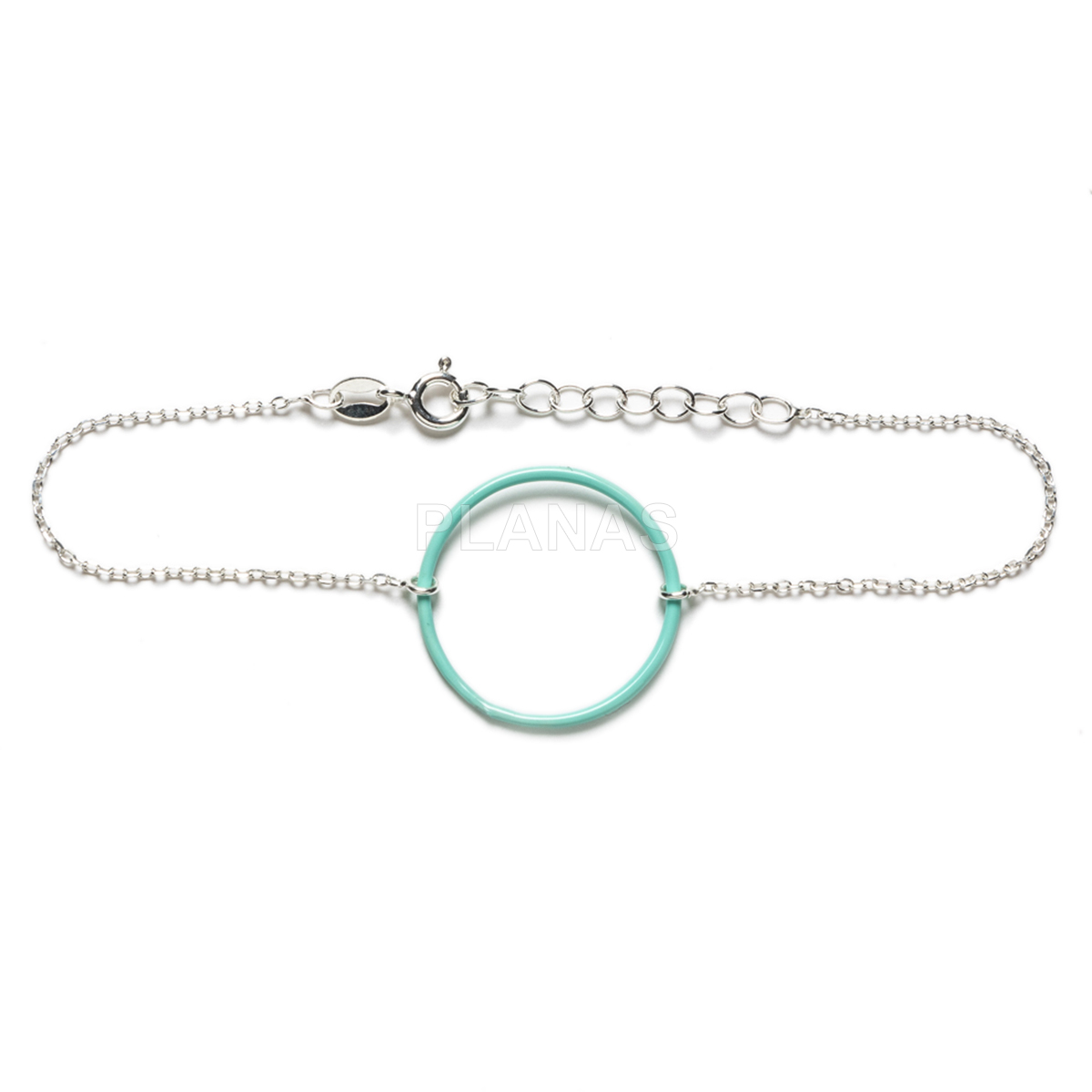 Pulseira em prata esterlina e esmalte turquesa. círculo da vida.