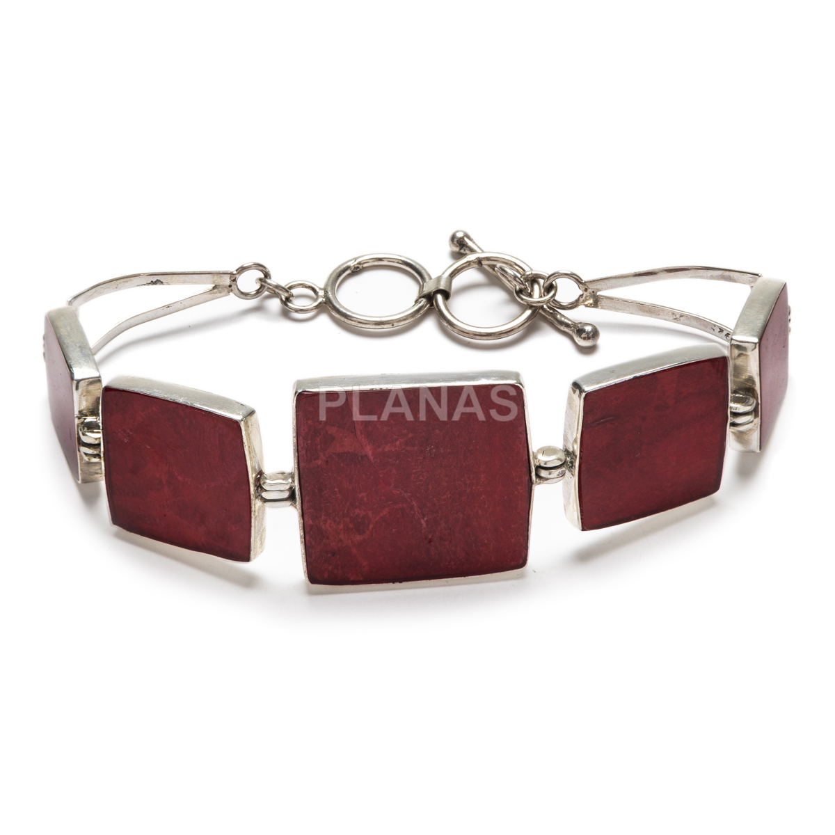 Pulseira de prata esterlina e coral.  