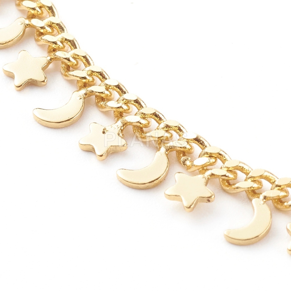 Tornozeleira banhada a ouro e latão. luas e estrelas. 
