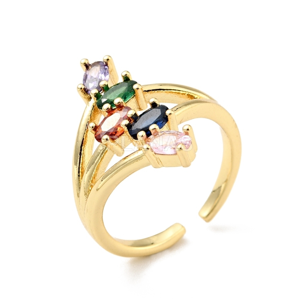 Anel banhado a ouro e latão com zircônia. 